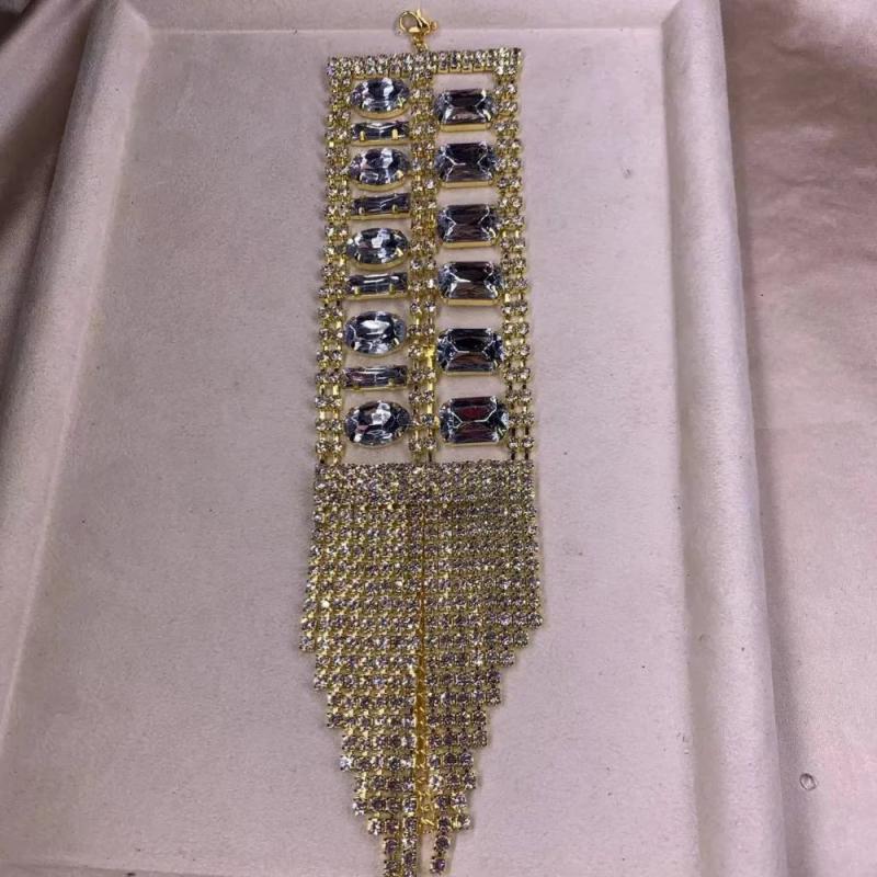 Crystal Geometric Bangle with Tassel Chain