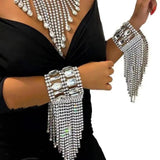 Crystal Geometric Bangle with Tassel Chain