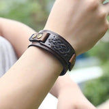 Vintage Men's Leather Bracelet Stainless Steel Bangle Punk Jewelry