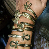 Egyptian Queen Nefertiti Bracelet Stainless Steel Ankh Cross Evil Eye Bangle