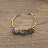 Fluorite Quartz Beads Cuff Bracelet Golden Wire Wrap