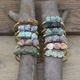 Fluorite Quartz Beads Cuff Bracelet Golden Wire Wrap