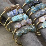 Fluorite Quartz Beads Cuff Bracelet Golden Wire Wrap