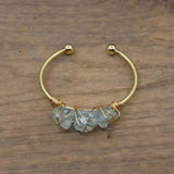 Fluorite Quartz Beads Cuff Bracelet Golden Wire Wrap