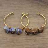 Fluorite Quartz Beads Cuff Bracelet Golden Wire Wrap