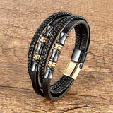 YAN MIN Stainless Steel Bracelet Men Wrist Band Woven Leather Rope