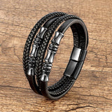 YAN MIN Stainless Steel Bracelet Men Wrist Band Woven Leather Rope