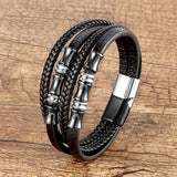 YAN MIN Stainless Steel Bracelet Men Wrist Band Woven Leather Rope