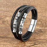 YAN MIN Stainless Steel Bracelet Men Wrist Band Woven Leather Rope
