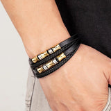 YAN MIN Stainless Steel Bracelet Men Wrist Band Woven Leather Rope