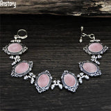 Vintage Oval Plant Flower Quartz Amethysts Bracelet For Women