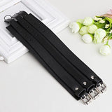 Faux Leather Hand Bone Rivets Wide Buckle Wristband Bracelet