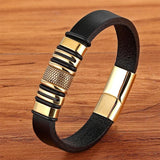 Men's Leather Stainless Steel Bracelet with Button Symbol Gift