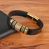 Men's Leather Stainless Steel Bracelet with Button Symbol Gift