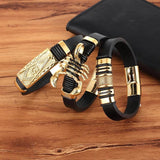 Men's Leather Stainless Steel Bracelet with Button Symbol Gift
