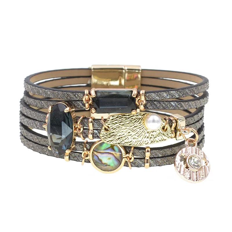 Glass Leather Charm Bracelet for Women