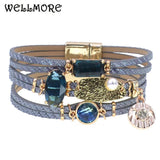 Glass Leather Charm Bracelet for Women