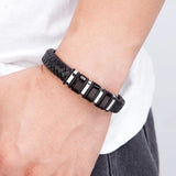 Stainless Steel Men's Leather Bracelet Handsome Boy Gift