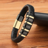 Stainless Steel Men's Leather Bracelet Handsome Boy Gift