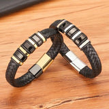 Stainless Steel Men's Leather Bracelet Handsome Boy Gift