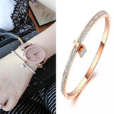 Crystal Lock Bangles for Women Stainless Steel Zirconia Charm Jewelry