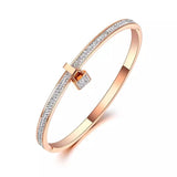 Crystal Lock Bangles for Women Stainless Steel Zirconia Charm Jewelry