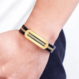 Men's Leather Bracelet Stainless Steel Birthday Gift