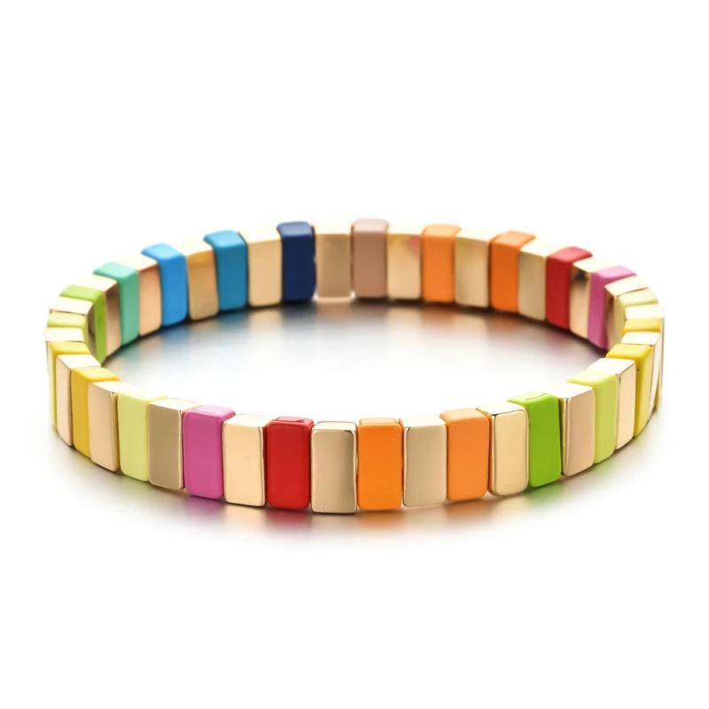Enamel Tile Beads Bracelet Boho Stretch Jewelry Gift