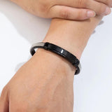 Men's Leather Bracelet Stainless Steel Two-tier Charm Bangle