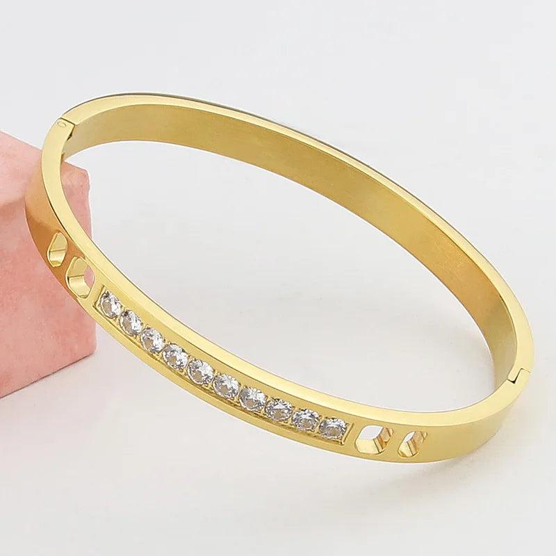 Crystal Bangle Bracelet Stainless Steel Women Party Gift