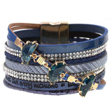 Leather Bracelet Women Rhinestone Crystal Charm Bracelets Wrap Bangles Jewelry