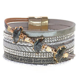 Leather Bracelet Women Rhinestone Crystal Charm Bracelets Wrap Bangles Jewelry