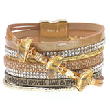 Leather Bracelet Women Rhinestone Crystal Charm Bracelets Wrap Bangles Jewelry