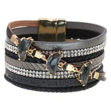 Leather Bracelet Women Rhinestone Crystal Charm Bracelets Wrap Bangles Jewelry