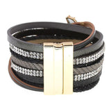Leather Bracelet Women Rhinestone Crystal Charm Bracelets Wrap Bangles Jewelry