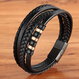 Men's Stainless Steel Leather Bracelet Multi-layer Magnet Clasp