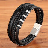 Men's Stainless Steel Leather Bracelet Multi-layer Magnet Clasp