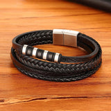 Men's Stainless Steel Leather Bracelet Multi-layer Magnet Clasp