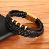 Men's Stainless Steel Leather Bracelet Multi-layer Magnet Clasp