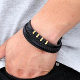 Men's Stainless Steel Leather Bracelet Multi-layer Magnet Clasp