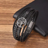 Tree Charm Leather Bracelet Stainless Steel Clasp Hand Bracelet