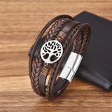 Tree Charm Leather Bracelet Stainless Steel Clasp Hand Bracelet