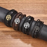 Tree Charm Leather Bracelet Stainless Steel Clasp Hand Bracelet