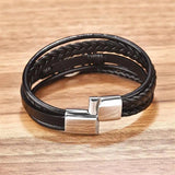 Tree Charm Leather Bracelet Stainless Steel Clasp Hand Bracelet