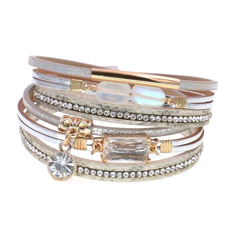 Glass Bracelet Leather Charm Bracelets for Women