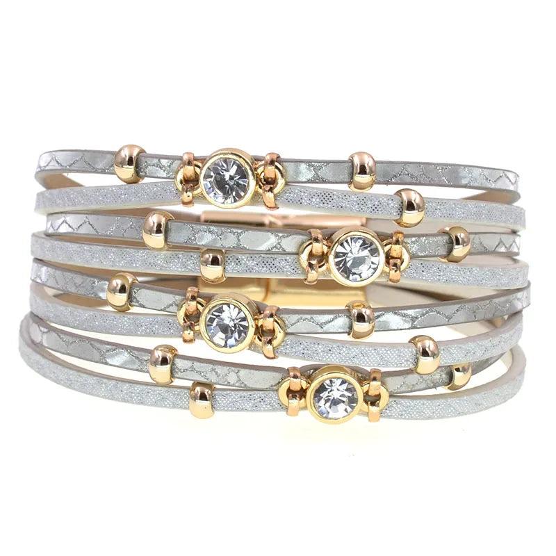 Bohemia Leather Bracelets for Women - Metal Beads Charm Bracelets