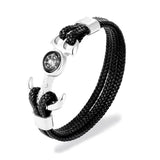 Stainless Steel Compass Anchor Shackles Leather Bracelet