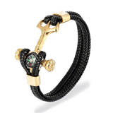 Stainless Steel Compass Anchor Shackles Leather Bracelet