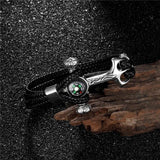 Stainless Steel Compass Anchor Shackles Leather Bracelet