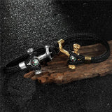 Stainless Steel Compass Anchor Shackles Leather Bracelet